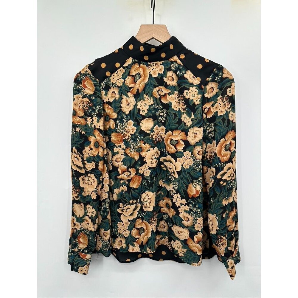 Zara Basic Floral & Polka Dots Long Sleeve Blouse XS Polyester Black/Multicolor